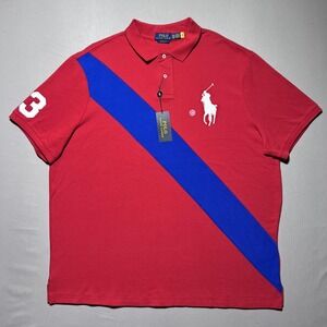 Polo Ralph Lauren Polo Shirt Men XXL Red Blue Classic Fit Sash Stripe Big Pony 3